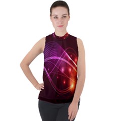 Colorful Arcs In Neon Light, Graphic Art Mock Neck Chiffon Sleeveless Top by picsaspassion