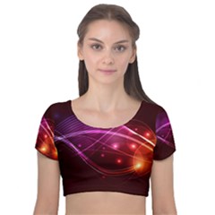 Colorful Arcs In Neon Light, Graphic Art Velvet Short Sleeve Crop Top  by picsaspassion