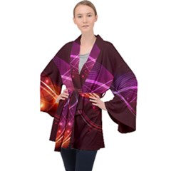 Colorful Arcs In Neon Light, Graphic Art Long Sleeve Velvet Kimono 