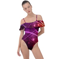 Colorful Arcs In Neon Light, Graphic Art Frill Detail One Piece Swimsuit by picsaspassion