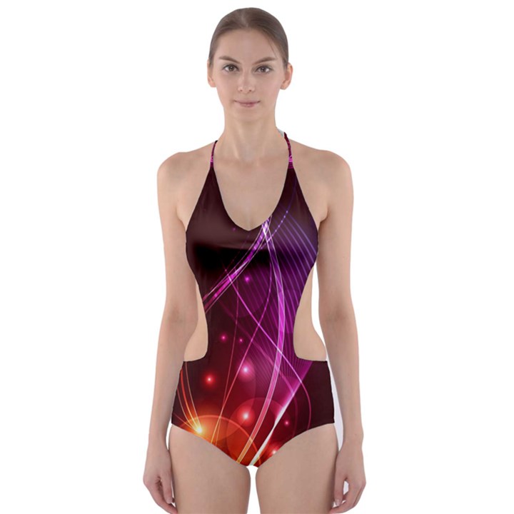  Colorful arcs in neon light, modern graphic art Cut-Out One Piece Swimsuit