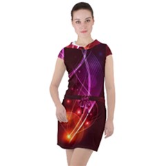  Colorful Arcs In Neon Light, Modern Graphic Art Drawstring Hooded Dress