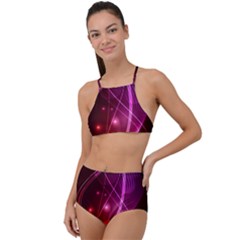  Colorful Arcs In Neon Light, Modern Graphic Art High Waist Tankini Set by picsaspassion