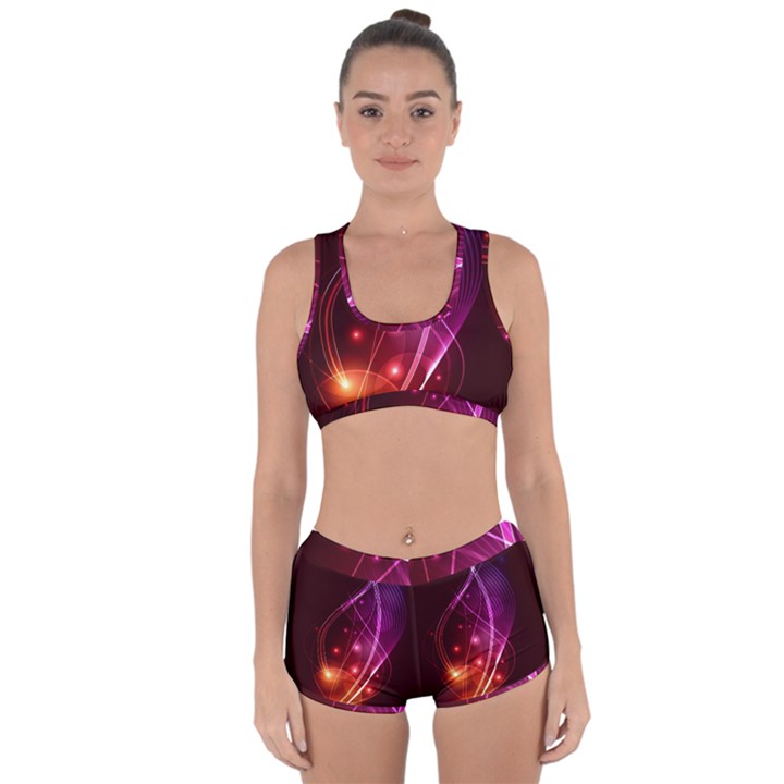  Colorful arcs in neon light, modern graphic art Racerback Boyleg Bikini Set