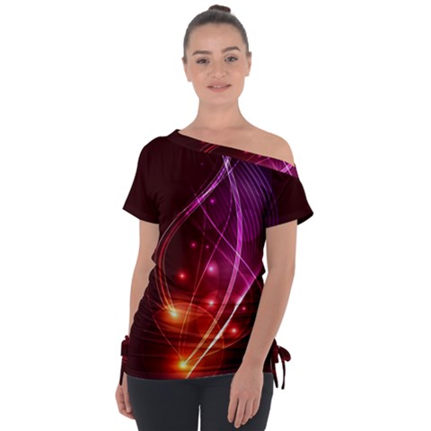  Colorful Arcs In Neon Light, Modern Graphic Art Tie-up Tee by picsaspassion