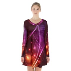  Colorful Arcs In Neon Light, Modern Graphic Art Long Sleeve Velvet V-neck Dress