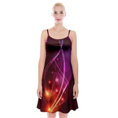  Colorful Arcs In Neon Light, Modern Graphic Art Spaghetti Strap Velvet Dress