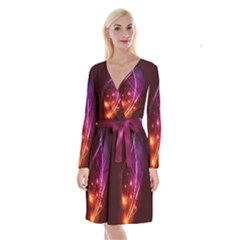  Colorful Arcs In Neon Light, Modern Graphic Art Long Sleeve Velvet Front Wrap Dress