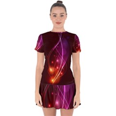  Colorful Arcs In Neon Light, Modern Graphic Art Drop Hem Mini Chiffon Dress by picsaspassion