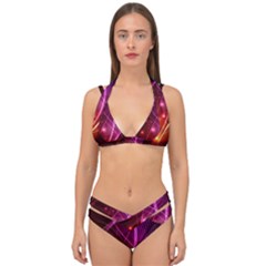  Colorful Arcs In Neon Light, Modern Graphic Art Double Strap Halter Bikini Set by picsaspassion