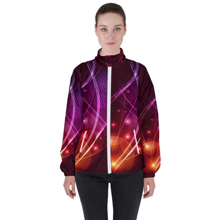  Colorful arcs in neon light, modern graphic art Women s High Neck Windbreaker