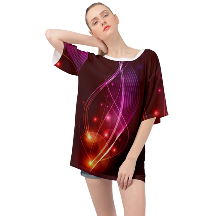  Colorful arcs in neon light, modern graphic art Oversized Chiffon Top