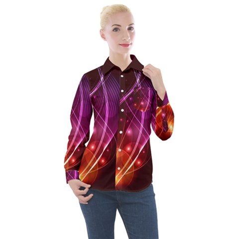  Colorful Arcs In Neon Light, Modern Graphic Art Women s Long Sleeve Pocket Shirt by picsaspassion