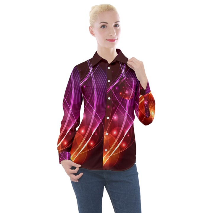  Colorful arcs in neon light, modern graphic art Women s Long Sleeve Pocket Shirt