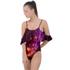  Colorful Arcs In Neon Light, Modern Graphic Art Drape Piece Swimsuit by picsaspassion