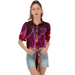  Colorful Arcs In Neon Light, Modern Graphic Art Tie Front Shirt  by picsaspassion