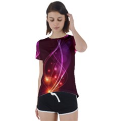  Colorful Arcs In Neon Light, Modern Graphic Art Short Sleeve Foldover Tee