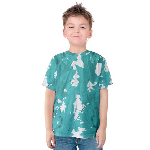 Blue Autumn Maple Leaves Collage, Graphic Design Kids  Cotton Tee by picsaspassion