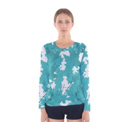 Blue Autumn Maple Leaves Collage, Graphic Design Women s Long Sleeve Tee