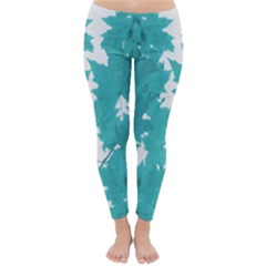 Blue Autumn Maple Leaves Collage, Graphic Design Classic Winter Leggings