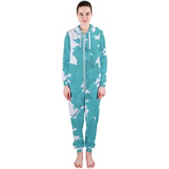 Blue Autumn Maple Leaves Collage, Graphic Design Hooded Jumpsuit (ladies) 