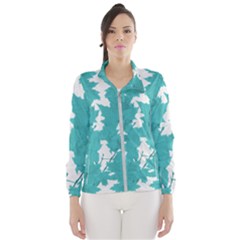 Blue Autumn Maple Leaves Collage, Graphic Design Women s Windbreaker