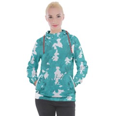 Blue Autumn Maple Leaves Collage, Graphic Design Women s Hooded Pullover