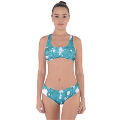 Blue Autumn Maple Leaves Collage, Graphic Design Criss Cross Bikini Set by picsaspassion