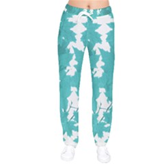 Blue Autumn Maple Leaves Collage, Graphic Design Women Velvet Drawstring Pants