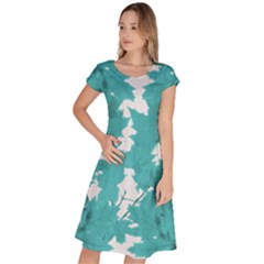 Blue Autumn Maple Leaves Collage, Graphic Design Classic Short Sleeve Dress by picsaspassion