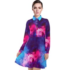 Colorful Pink And Blue Disco Smoke - Mist, Digital Art Long Sleeve Chiffon Shirt Dress by picsaspassion