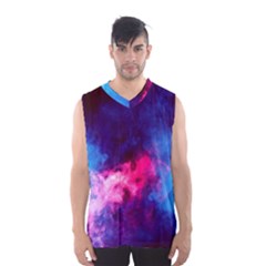 Colorful Pink And Blue Disco Smoke - Mist, Digital Art Men s Basketball Tank Top by picsaspassion