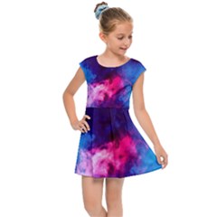 Colorful Pink And Blue Disco Smoke - Mist, Digital Art Kids  Cap Sleeve Dress by picsaspassion