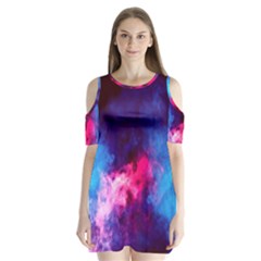 Colorful Pink And Blue Disco Smoke - Mist, Digital Art Shoulder Cutout Velvet One Piece