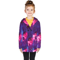 Colorful Pink And Blue Disco Smoke - Mist, Digital Art Kids  Double Breasted Button Coat by picsaspassion