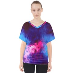 Colorful Pink And Blue Disco Smoke - Mist, Digital Art V-neck Dolman Drape Top by picsaspassion