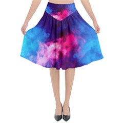 Colorful Pink And Blue Disco Smoke - Mist, Digital Art Flared Midi Skirt by picsaspassion