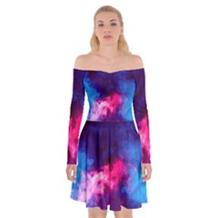 Colorful Pink And Blue Disco Smoke - Mist, Digital Art Off Shoulder Skater Dress by picsaspassion