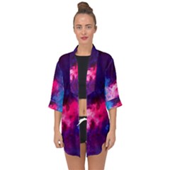 Colorful Pink And Blue Disco Smoke - Mist, Digital Art Open Front Chiffon Kimono by picsaspassion