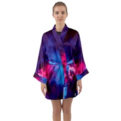 Colorful Pink And Blue Disco Smoke - Mist, Digital Art Long Sleeve Satin Kimono by picsaspassion