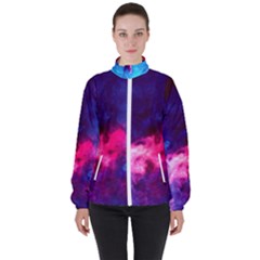 Colorful Pink And Blue Disco Smoke - Mist, Digital Art Women s High Neck Windbreaker by picsaspassion