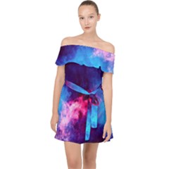 Colorful Pink And Blue Disco Smoke - Mist, Digital Art Off Shoulder Chiffon Dress by picsaspassion