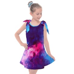 Colorful Pink And Blue Disco Smoke - Mist, Digital Art Kids  Tie Up Tunic Dress