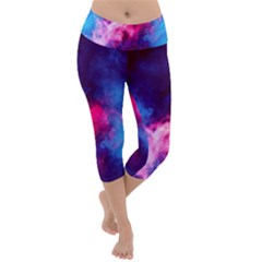 Colorful Pink And Blue Disco Smoke - Mist, Digital Art Lightweight Velour Capri Yoga Leggings by picsaspassion