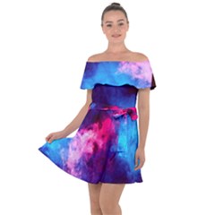 Colorful Pink And Blue Disco Smoke - Mist, Digital Art Off Shoulder Velour Dress by picsaspassion