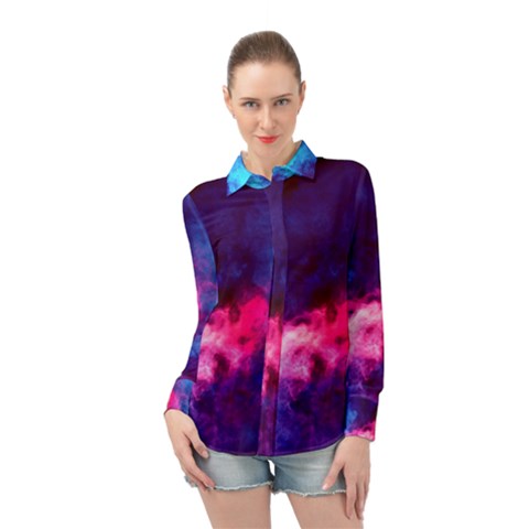 Colorful Pink And Blue Disco Smoke - Mist, Digital Art Long Sleeve Chiffon Shirt by picsaspassion