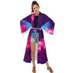 Colorful Pink And Blue Disco Smoke - Mist, Digital Art Maxi Kimono by picsaspassion