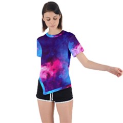 Colorful Pink And Blue Disco Smoke - Mist, Digital Art Asymmetrical Short Sleeve Sports Tee by picsaspassion