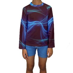 Light Waves In Blue And Green, Graphic Art Kids  Long Sleeve Swimwear by picsaspassion