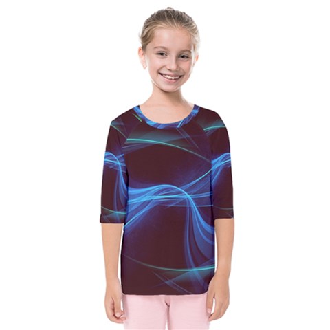 Light Waves In Blue And Green, Graphic Art Kids  Quarter Sleeve Raglan Tee by picsaspassion